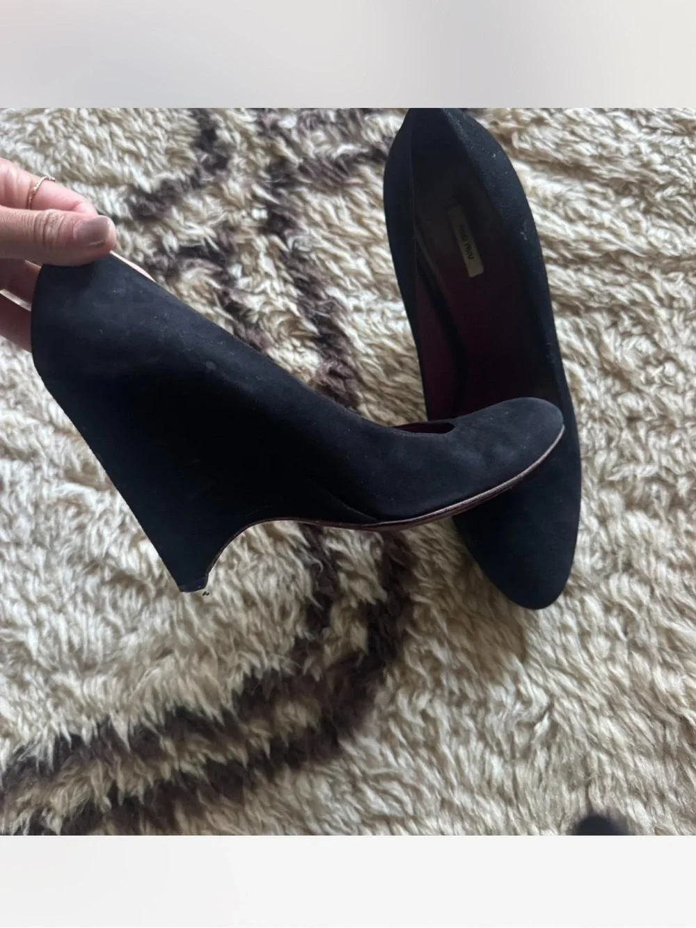 MIU MIU Black Suede Wedge Pumps - Women's Elegant Slip-On Heels